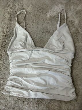 White Fox Boutique White Ruched Crop Tank Top